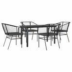 5 Piece Garden Dining Set with Cushions Black Poly Rattan Glass