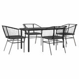 5 Piece Garden Dining Set with Cushions Black Poly Rattan Glass - Front View