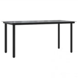 5 Piece Garden Dining Set with Cushions Black Poly Rattan Glass - Top-Down View