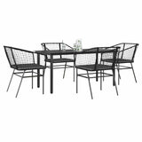 5 Piece Garden Dining Set with Cushions Black Poly Rattan Glass