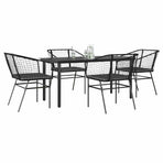 5 Piece Garden Dining Set with Cushions Black Poly Rattan Glass