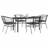 5 Piece Garden Dining Set with Cushions Black Poly Rattan Glass