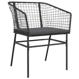 7 Piece Garden Dining Set with Cushions Black Poly Rattan Glass