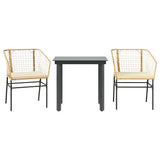 3 Piece Garden Dining Set with Cushions Brown Poly Rattan Glass