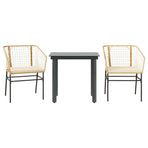 3 Piece Garden Dining Set with Cushions Brown Poly Rattan Glass