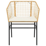 3 Piece Garden Dining Set with Cushions Brown Poly Rattan Glass
