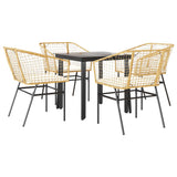 5 Piece Garden Dining Set with Cushions Brown Poly Rattan Glass - Front View