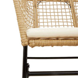 5 Piece Garden Dining Set with Cushions Brown Poly Rattan Glass - Low Angle