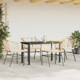 5 Piece Garden Dining Set with Cushions Brown Poly Rattan Glass - Side View