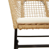 5 Piece Garden Dining Set with Cushions Brown Poly Rattan Glass - Low Angle