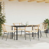 5 Piece Garden Dining Set with Cushions Brown Poly Rattan Glass - Side View