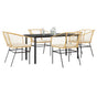 5 Piece Garden Dining Set with Cushions Brown Poly Rattan Glass