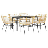 7 Piece Garden Dining Set with Cushions Brown Poly Rattan Glass