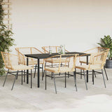 7 Piece Garden Dining Set with Cushions Brown Poly Rattan Glass - Side View