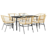7 Piece Garden Dining Set with Cushions Brown Poly Rattan Glass