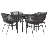 5 Piece Garden Dining Set with Cushions Black Poly Rattan Glass - Front View