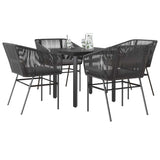 5 Piece Garden Dining Set with Cushions Black Poly Rattan Glass