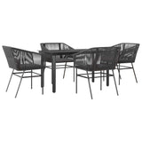 5 Piece Garden Dining Set with Cushions Black Poly Rattan Glass - Front View