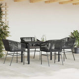 5 Piece Garden Dining Set with Cushions Black Poly Rattan Glass - Side View