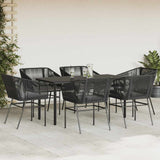 7 Piece Garden Dining Set with Cushions Black Poly Rattan Glass - Side View