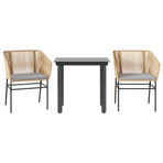 3 Piece Garden Dining Set with Cushions Brown Poly Rattan Glass