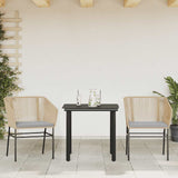 3 Piece Garden Dining Set with Cushions Brown Poly Rattan Glass - Side View