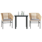 3 Piece Garden Dining Set with Cushions Brown Poly Rattan Glass