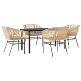 5 Piece Garden Dining Set with Cushions Brown Poly Rattan Glass - Front View