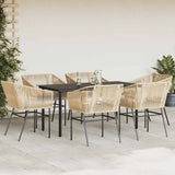 7 Piece Garden Dining Set with Cushions Brown Poly Rattan Glass - Side View