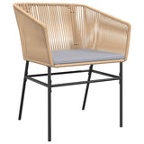 7 Piece Garden Dining Set with Cushions Brown Poly Rattan Glass - Rear View