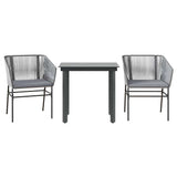 3 Piece Garden Dining Set with Cushions Grey Poly Rattan Glass