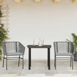 3 Piece Garden Dining Set with Cushions Grey Poly Rattan Glass - Side View