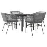 5 Piece Garden Dining Set with Cushions Grey Poly Rattan Glass