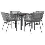 5 Piece Garden Dining Set with Cushions Grey Poly Rattan Glass - Front View