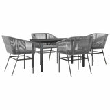 5 Piece Garden Dining Set with Cushions Grey Poly Rattan Glass - Front View