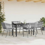 5 Piece Garden Dining Set with Cushions Grey Poly Rattan Glass - Side View