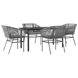 5 Piece Garden Dining Set with Cushions Grey Poly Rattan Glass - Front View