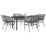 5 Piece Garden Dining Set with Cushions Grey Poly Rattan Glass