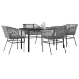 5 Piece Garden Dining Set with Cushions Grey Poly Rattan Glass