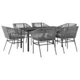 7 Piece Garden Dining Set with Cushions Grey Poly Rattan Glass - Front View