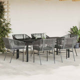7 Piece Garden Dining Set with Cushions Grey Poly Rattan Glass - Side View