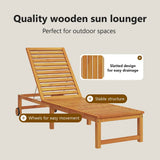 Sun Lounger Reclining Brown 202 x 53 x 89 cm Solid Acacia Wood - Low Angle