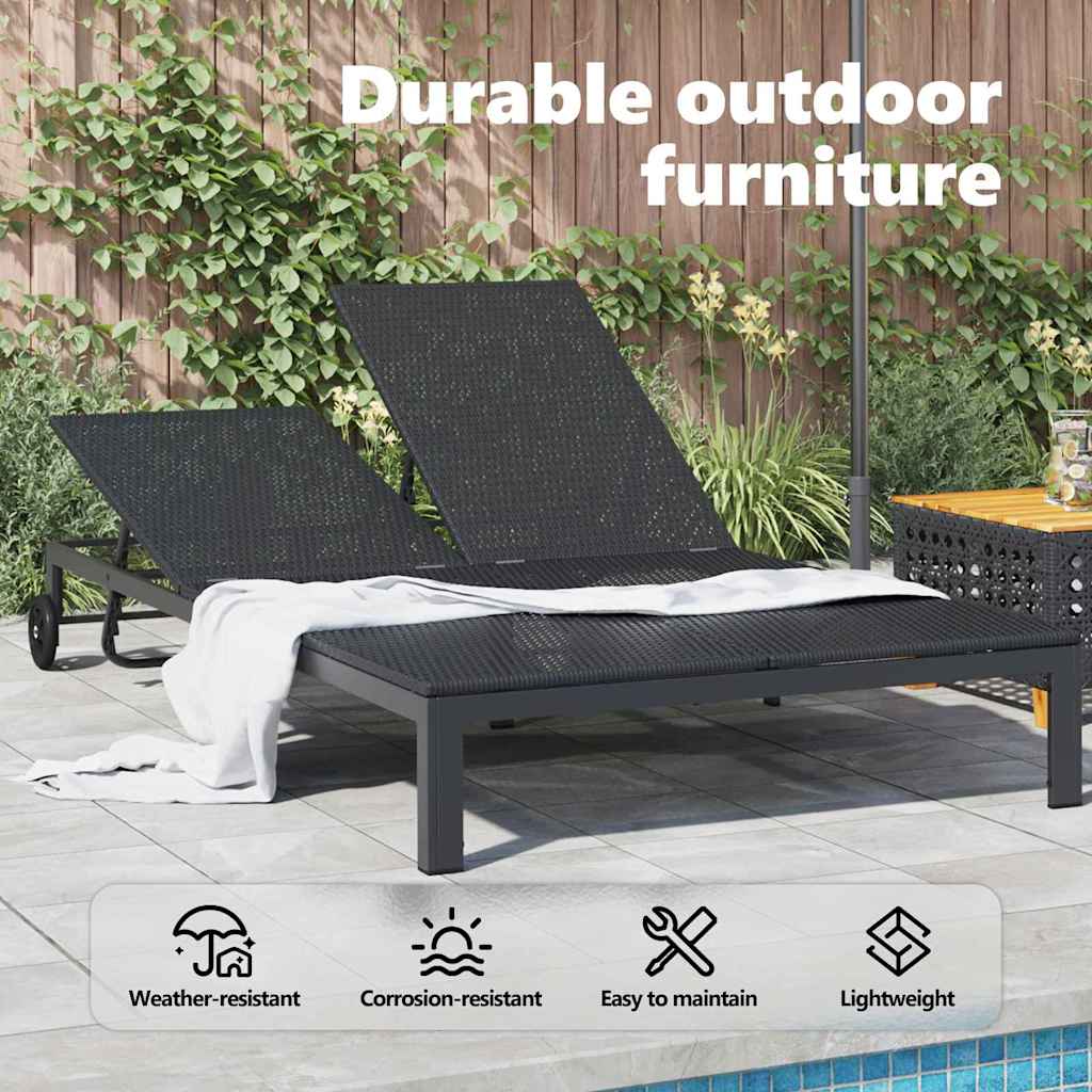 Sunbed Black 206 x 115 x 75 cm Poly Rattan