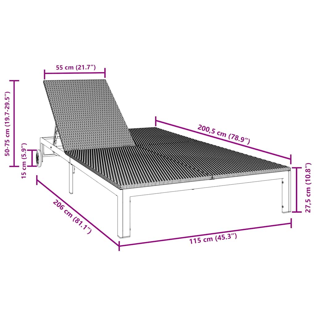 Sunbed Poly Rattan Black