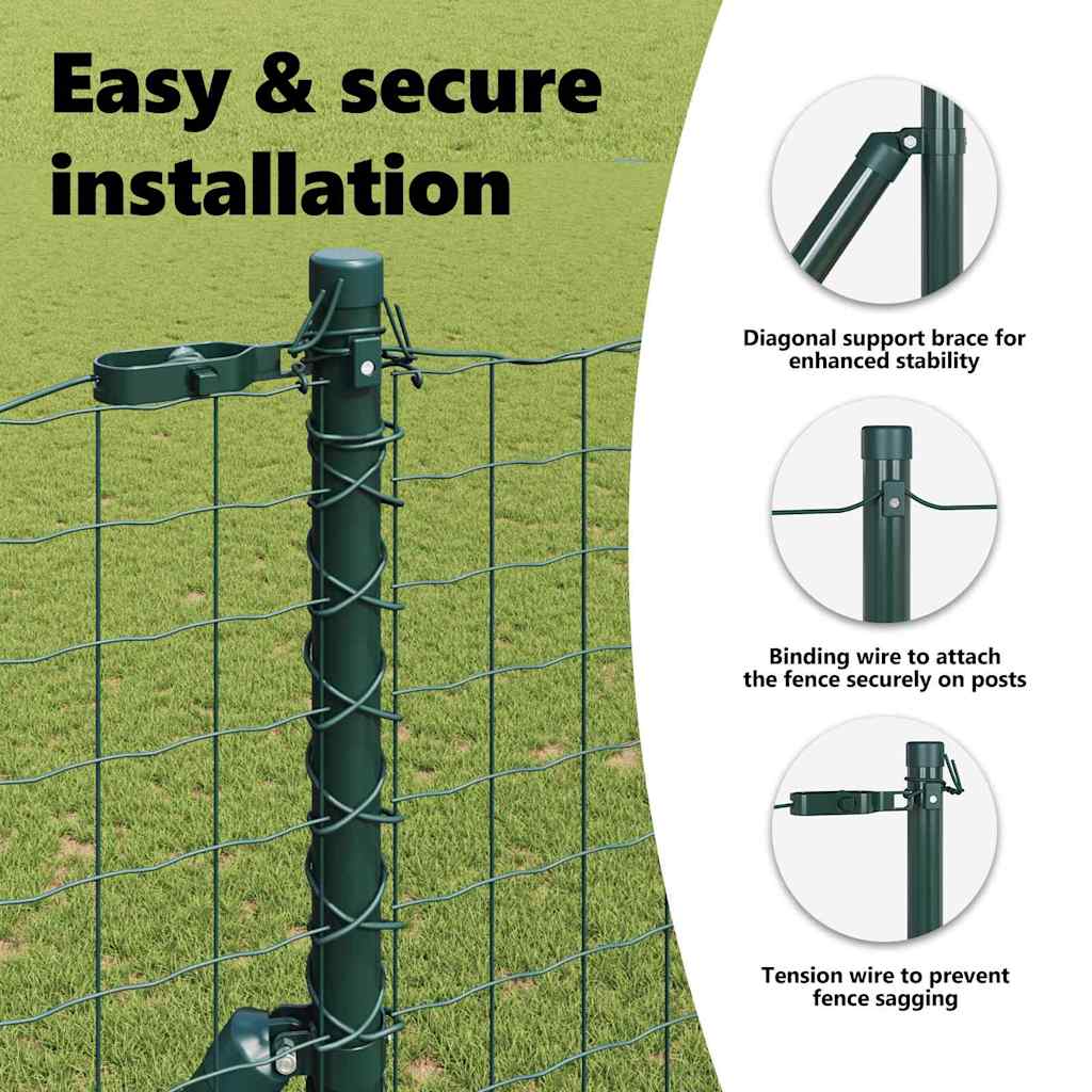 Embedded Fence Post 7 pcs Green Powder-Coated Steel