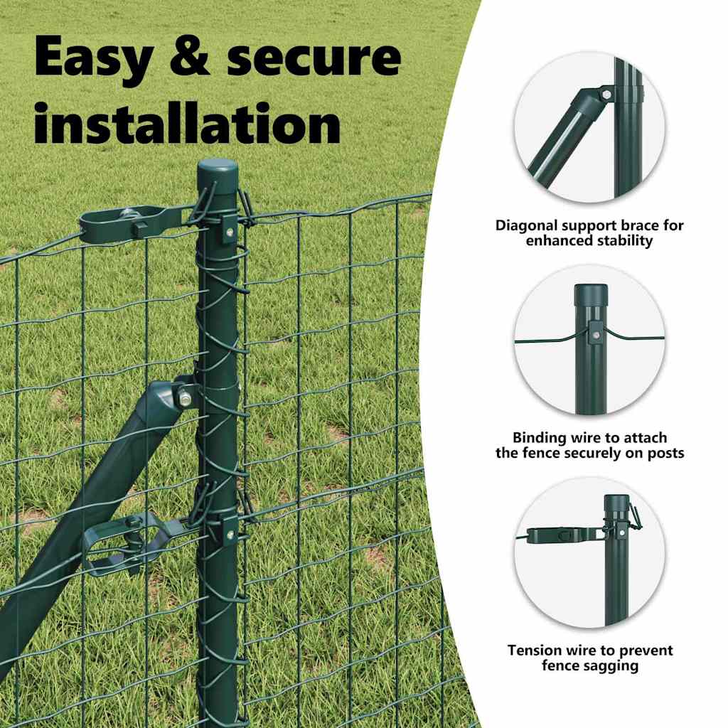 Embedded Fence Post 7 pcs Green Powder-Coated Steel