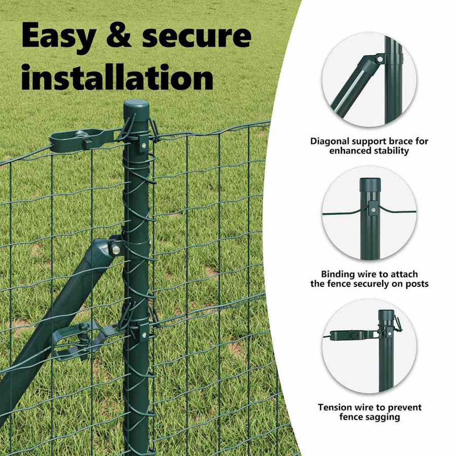 Embedded Fence Post 7 pcs Green Powder-Coated Steel