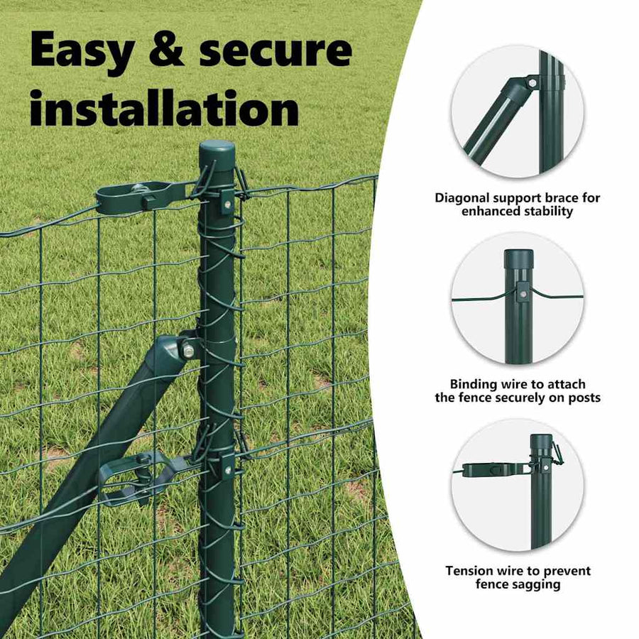 Embedded Fence Post 13 pcs Green Powder-Coated Steel
