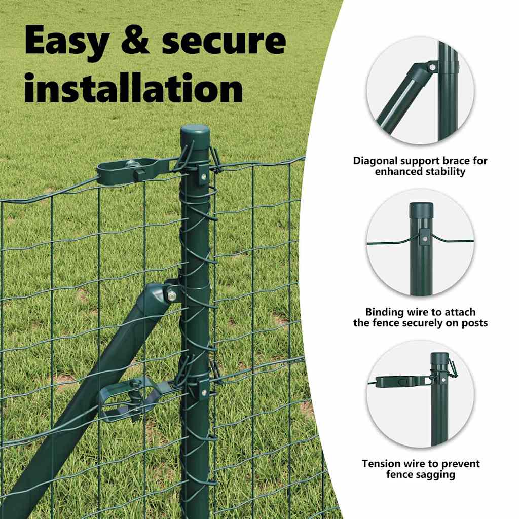 Embedded Fence Post 13 pcs Green Powder-Coated Steel