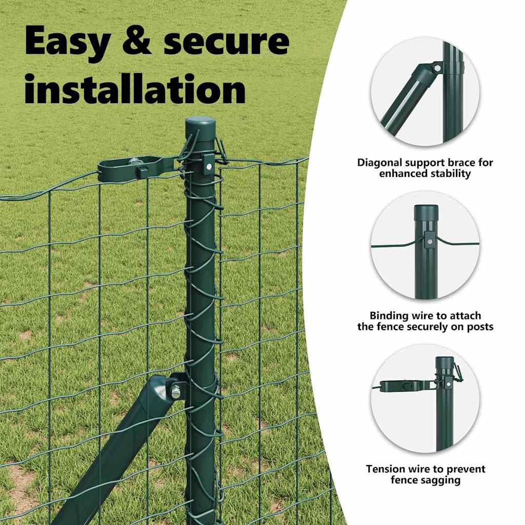 Embedded Fence Post 7 pcs Green Powder-Coated Steel